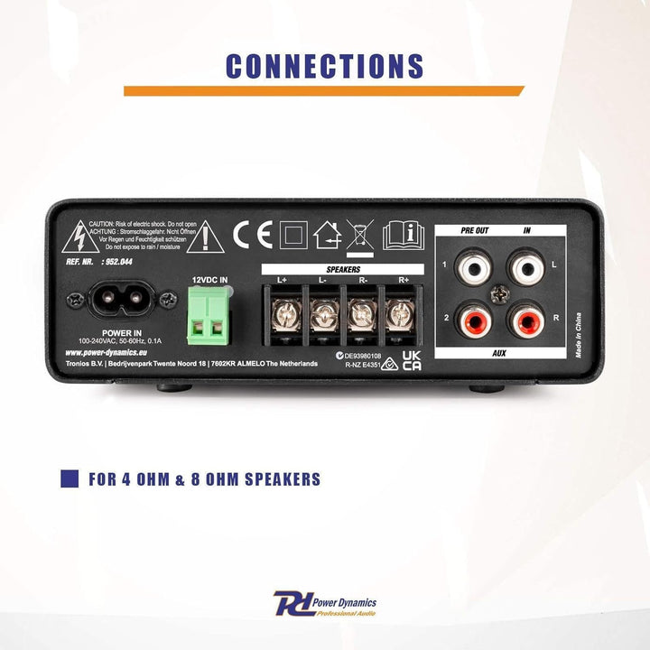 Power Dynamics PCD30 kompakter Verstärker mit dualer Stromversorgung, Bluetooth - 30 Watt - 12 Volt