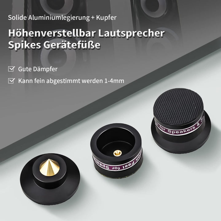 Tertullus 4 Stück Höhenverstellbar Subwoofer Spikes Lautsprecher Spikes Absorbs Sets Mit Untersetzer