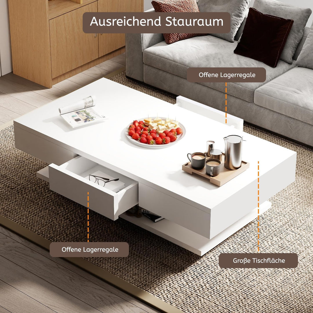 Oyajia Couchtisch, Modern Sofatisch Wohnzimmertisch mit 2 Schublade, Wohnzimmertisch Hochglanz Moder