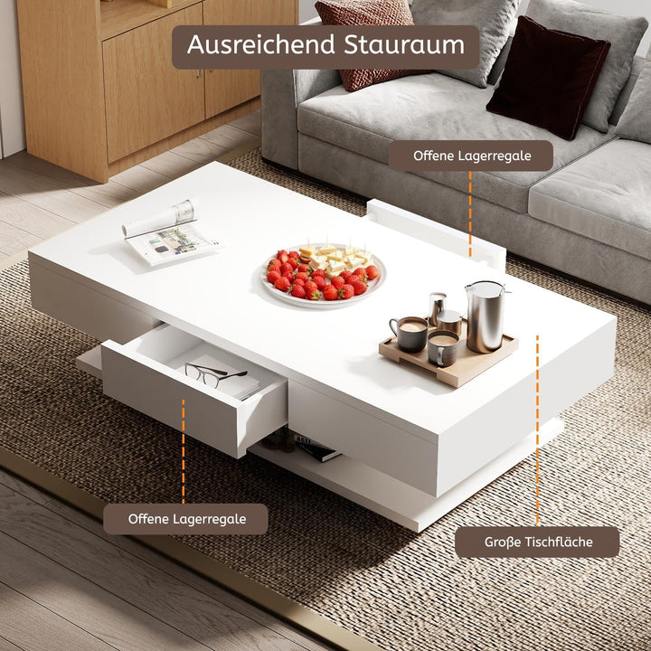 Oyajia Couchtisch, Modern Sofatisch Wohnzimmertisch mit 2 Schublade, Wohnzimmertisch Hochglanz Moder