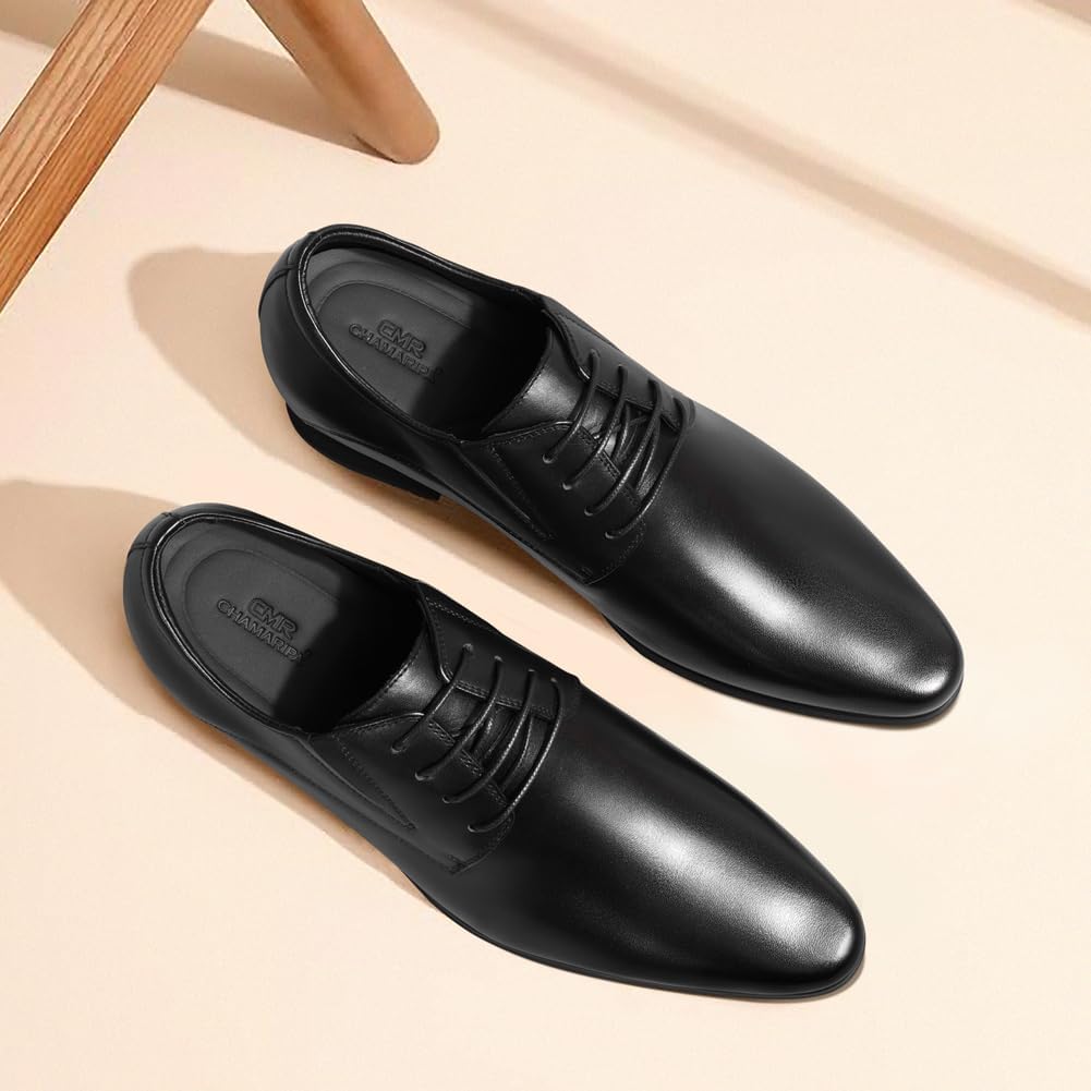 CHAMARIPA Chaussures Rehaussantes de Type Oxford Noir Pour Homme - Hauteur 8 cm-H62D11K011D, 37 EU S