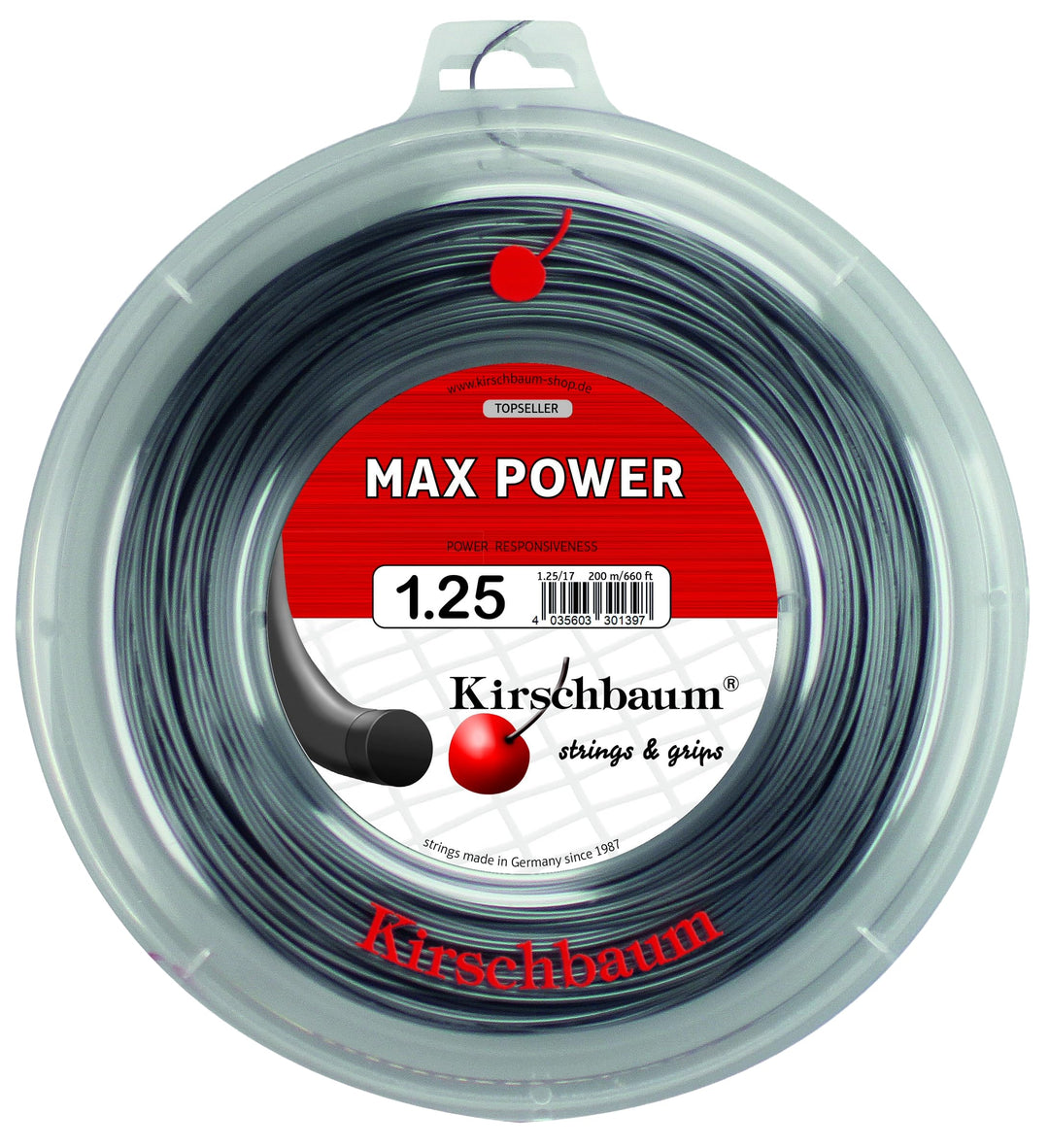 Kirschbaum Max Power String Reel-Black, 1.3 mm 200m Anthrazit, 200m Anthrazit