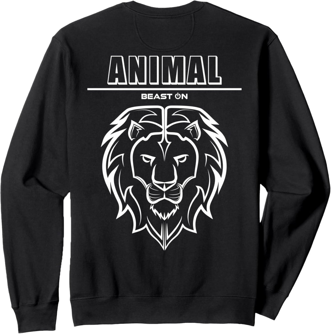 Animal Löwe Kopf Rücken Design Gym Workout Fitness Sport Sweatshirt