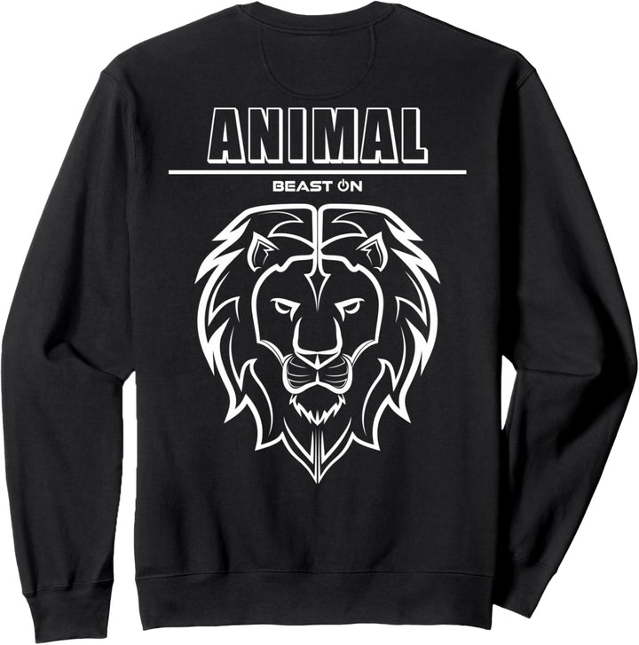 Animal Löwe Kopf Rücken Design Gym Workout Fitness Sport Sweatshirt