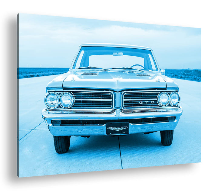deyoli Muscle Car auf einer Landebahn Format 80x60 Effekt: Monocrome Blau als Leinwandbild, Motiv fe