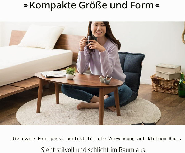 EMOOR Klapptisch Holz, Klein-Oval (B90xD43cm) Naturfarben, Couchtish Tatami Tisch 90 x 43 x 34 cm Na