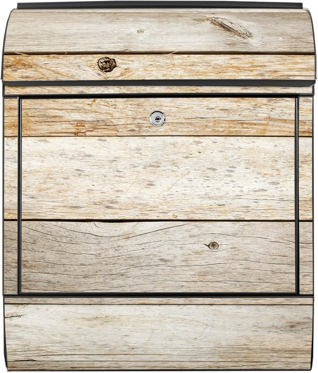 banjado® Design Briefkasten mit Motiv Graues Holz 39x47x14cm &amp; 2 Schlüssel - Briefkasten Stahl schwa