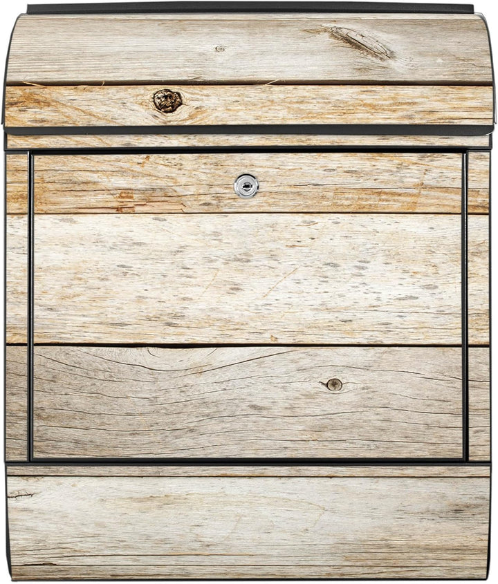 banjado® Design Briefkasten mit Motiv Graues Holz 39x47x14cm &amp; 2 Schlüssel - Briefkasten Stahl schwa