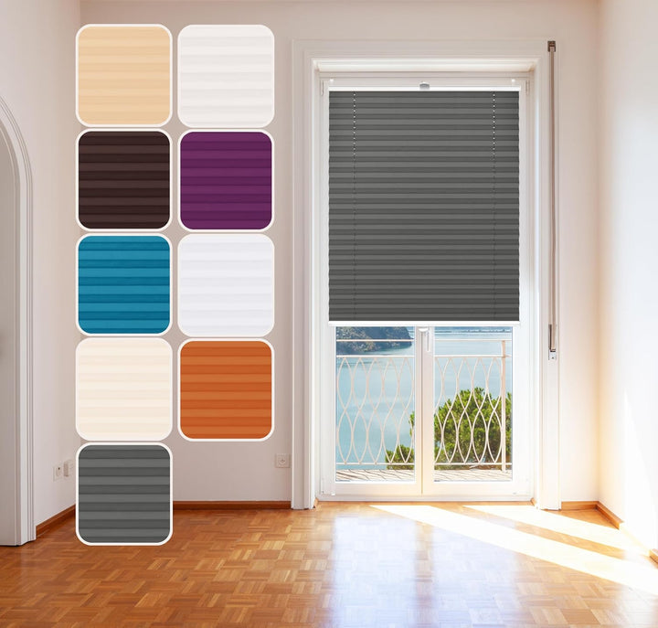 Domdeco Plissee 70x220cm Anthrazit mit weiss lackierten Alu-Profilen, KlemmFix-Halterung zur Montage