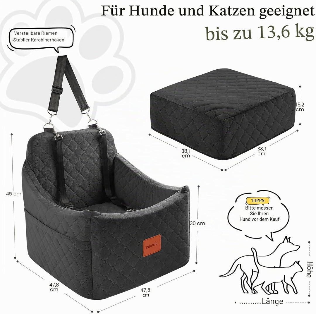 Hunde Autositz für kleine bis mittlere Hunde, Memory Foam erhöhte Kissen Hundeautositz,abnehmbar und