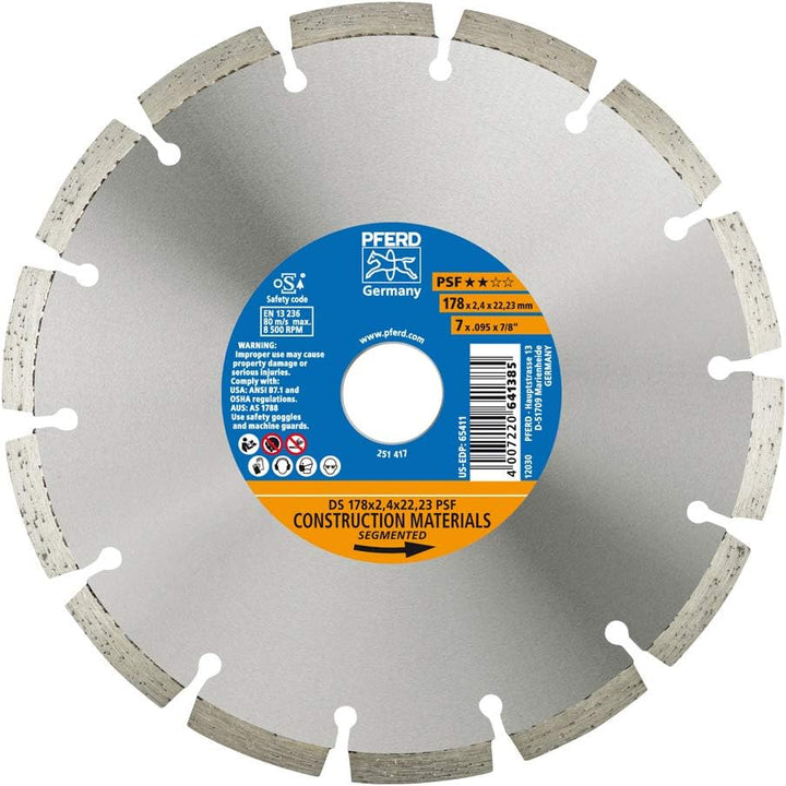 PFERD Diamant-Trennscheibe PSF | 178 x 2,4 x 22,23 mm | 68017221– Segmentierter Rand für schnelles T