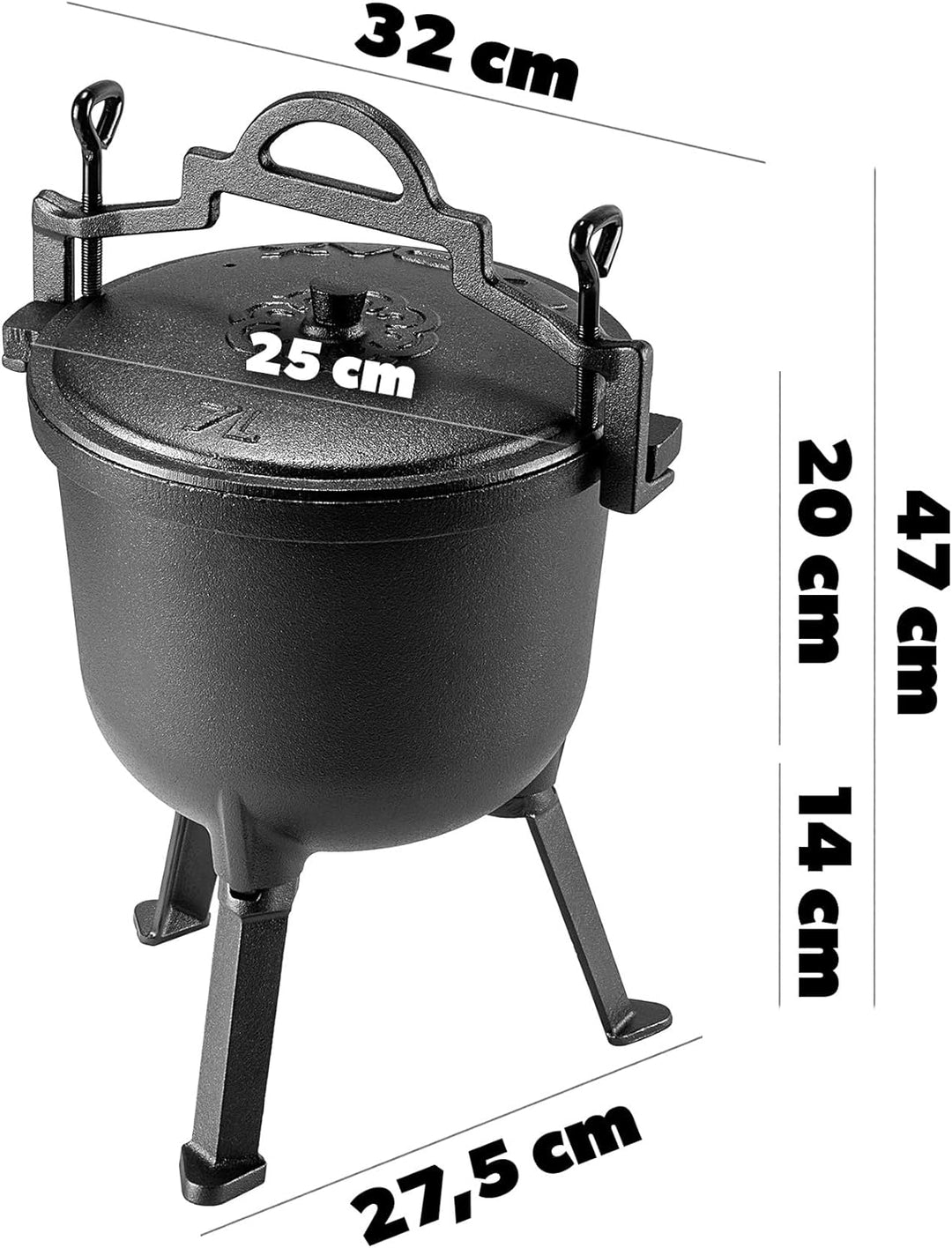 KADAX Jagdkessel, Gusseisen Kochtopf mit Füssen, Schmortopf aus Gusseisen, Dutch Oven für Garten, La