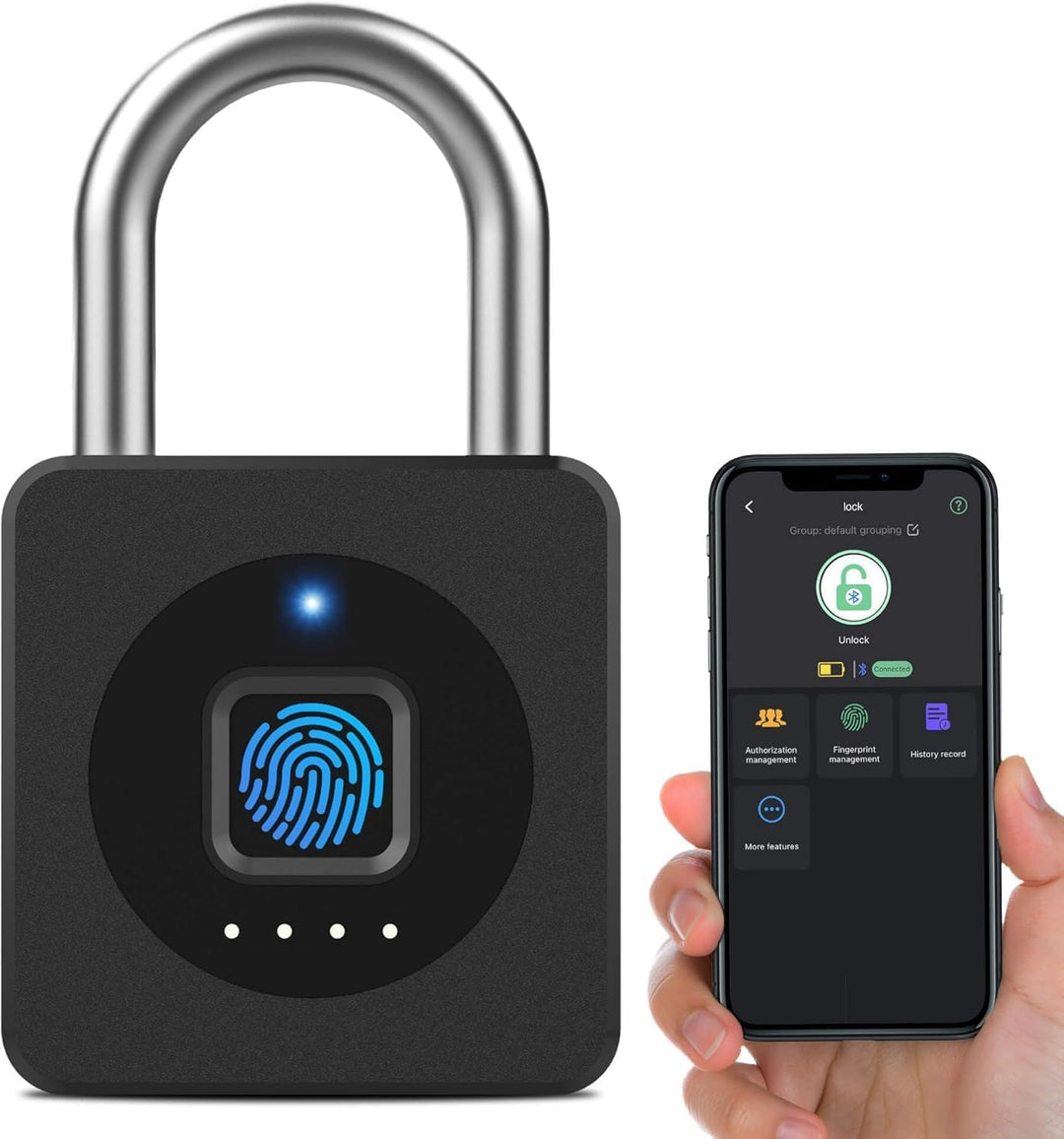 Eseesmart Vorhängeschloss Fingerabdruck, Fingerabdruck Schloss mit Bluetooth, USB Wiederaufladbar Vo