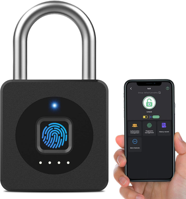 Eseesmart Vorhängeschloss Fingerabdruck, Fingerabdruck Schloss mit Bluetooth, USB Wiederaufladbar Vo