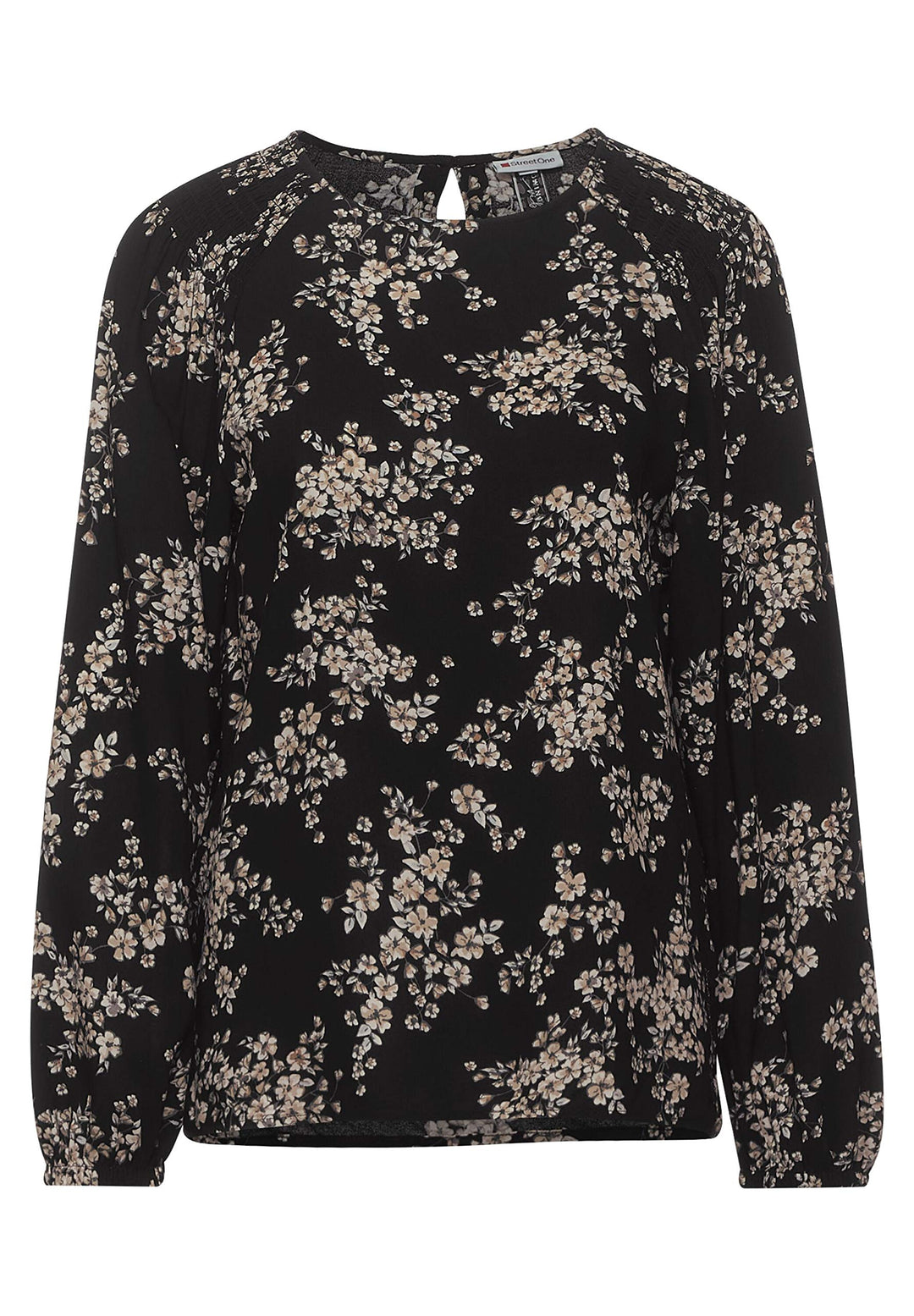 Street One Damen Smok-Bluse mit Blumen Black 34