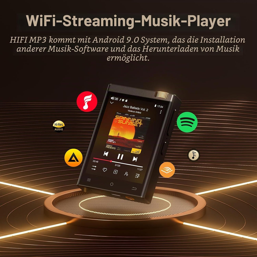 HiFi MP3 Player mit Bluetooth und WiFi, tragbarer Android 9.0 Spotify MP3-Player, Oilsky 80GB 2,8&