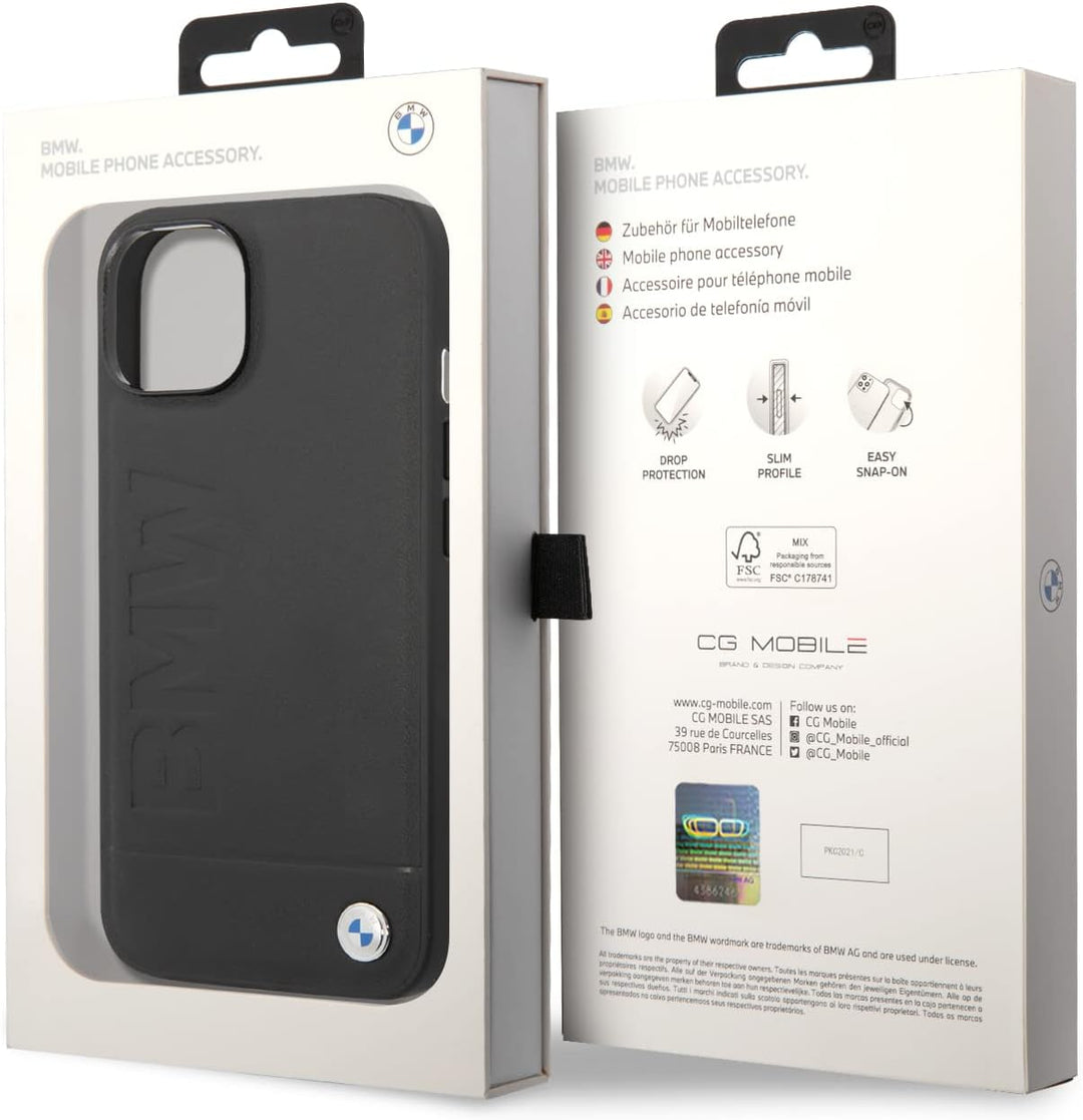 Etui BMW BMHCP14MSLLBK Hülle für iPhone 14 Plus 6,7" schwarz/Black Leather Stamp