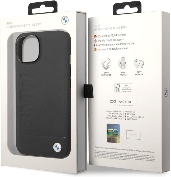 Etui BMW BMHCP14MSLLBK Hülle für iPhone 14 Plus 6,7" schwarz/Black Leather Stamp
