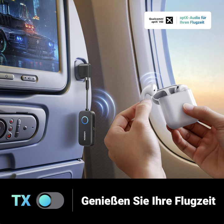UGREEN Flugzeug Bluetooth 5.2 Sender mit Extra Dual 3.5 mm AUX Adapter, Bluetooth Adapter für Zwei K