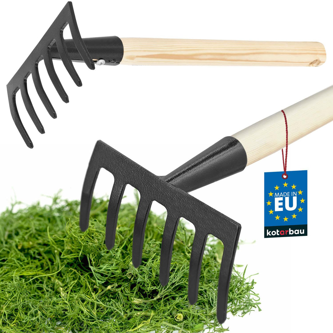KOTARBAU® Metall Rechen für Garten - 11,5 cm - Handrechen - mit Holzstiel - 33 cm - Handharke - Mini