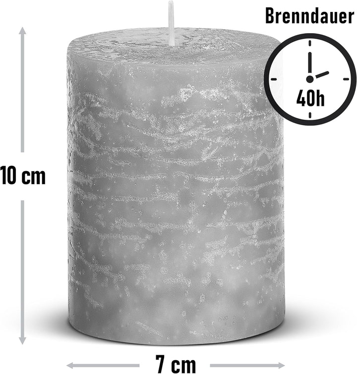 Brandsseller 4er Set Stumpenkerzen 7x10 cm – durchgefärbt & aus Paraffin – rustikale Kerzen mit lang