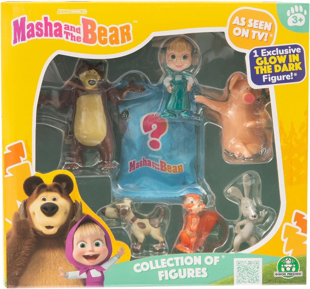 Masha und der Bär – Figuren-Set Multipack (6 Figuren + 1 Überraschungsfigur Glow in The Dark) MHA31