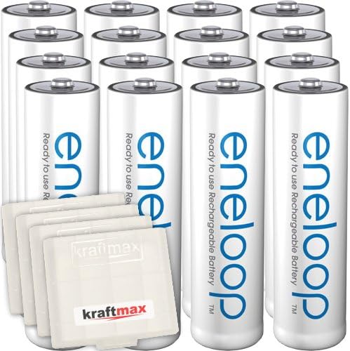 Kraftmax 16er-Pack Panasonic Eneloop AA / Mignon Akkus - Neueste Generation - Hochleistungs Akku Bat