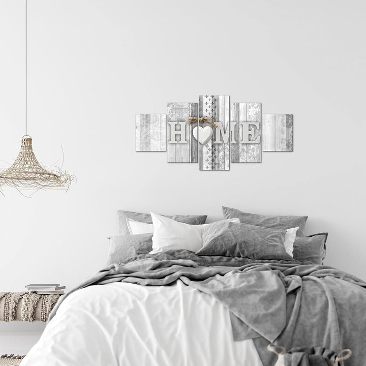 Runa Art Wandbilder Home Holzoptik 5 Teilig Bild auf Vlies Leinwand Deko Wohnzimmer Landhausstil Sch