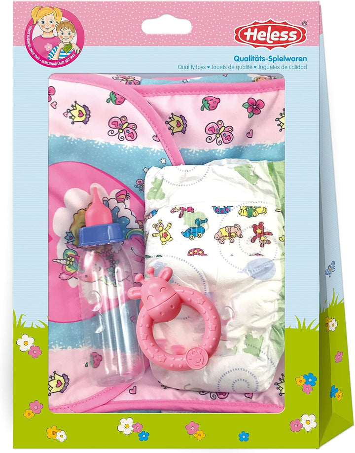 Heless 978 - Zubehör für Puppen, Wickeltasche im Design Einhorn Emil und Fee Emma mit viel Zubehör