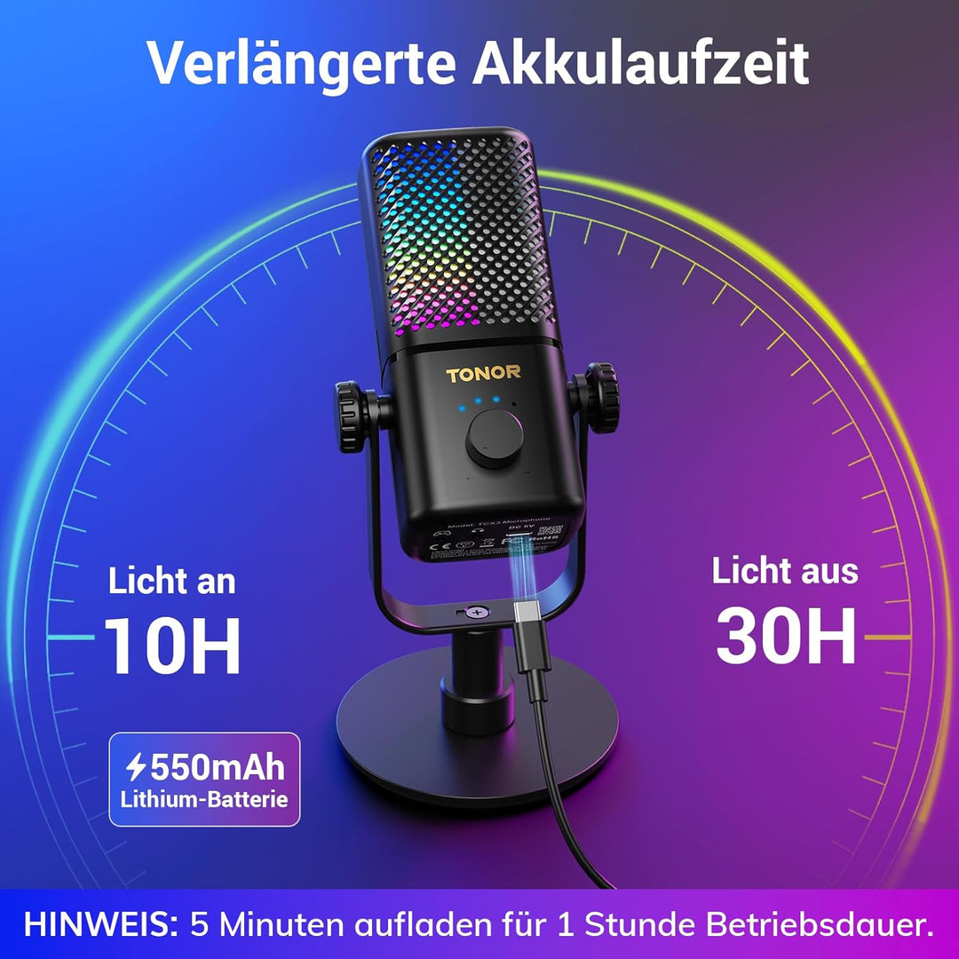 TONOR Gaming Mikrofon Kompatibel mit Xbox, Kondensator Mikrofon mit RGB, Mute/GAIN Kontrolle/Überwac