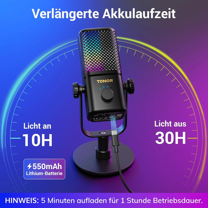 TONOR Gaming Mikrofon Kompatibel mit Xbox, Kondensator Mikrofon mit RGB, Mute/GAIN Kontrolle/Überwac