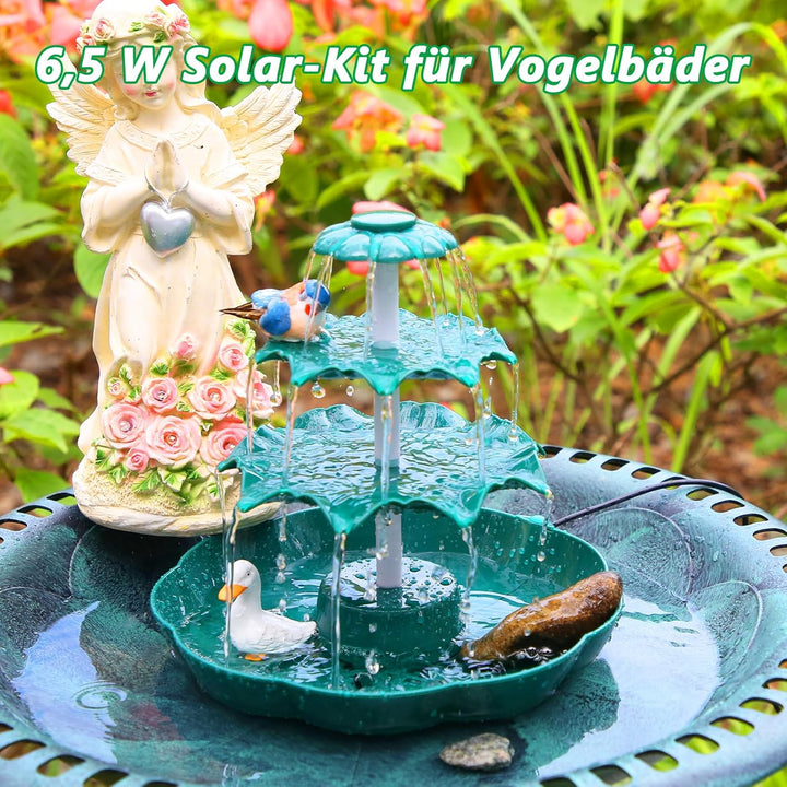 AISITIN DIY Brunnen,Vogeltränke Sets mit 6,5W Solar Springbrunnen mit Akku, 3 Stufige Vogelfütterer