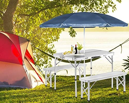 CASARIA® Klapptisch Wetterfest Höhenverstellbar Campingtisch mit Bänken Gartentisch Falttisch 120x60