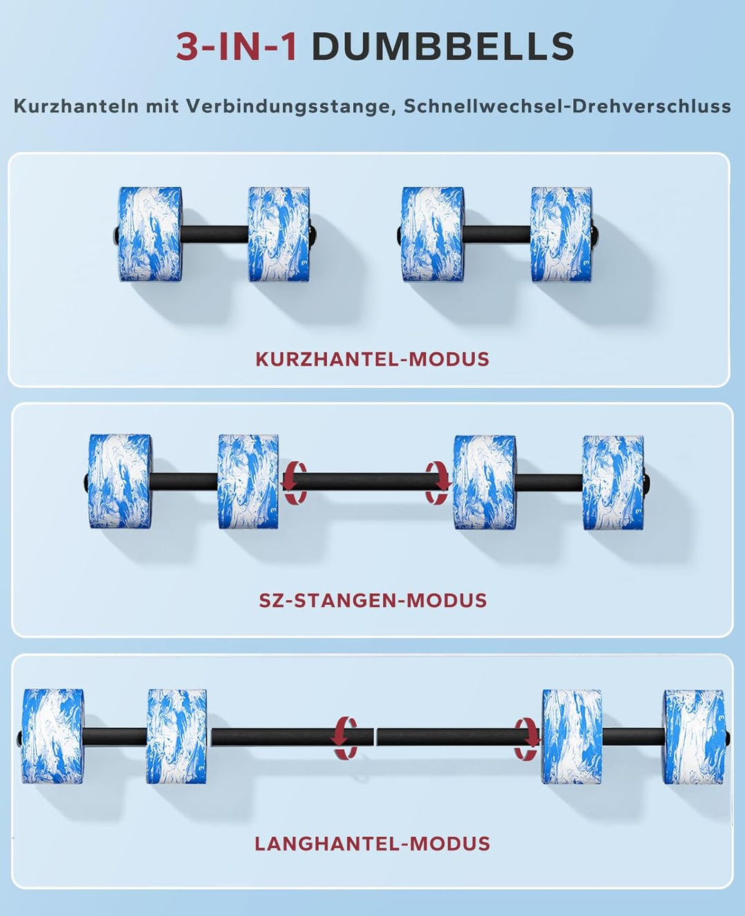 HAPBEAR 3-in-1 Wasserhanteln mit Verbindungsstange – 2er-Set Aqua Hanteln & Wassergymnastik Zubehör
