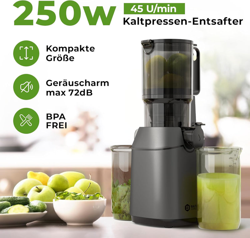 Balter Entsafter Slow Juicer, Grosse 108MM Öffnung, 250 Watt, Entsafter für Gemüse und Obst, Früchte