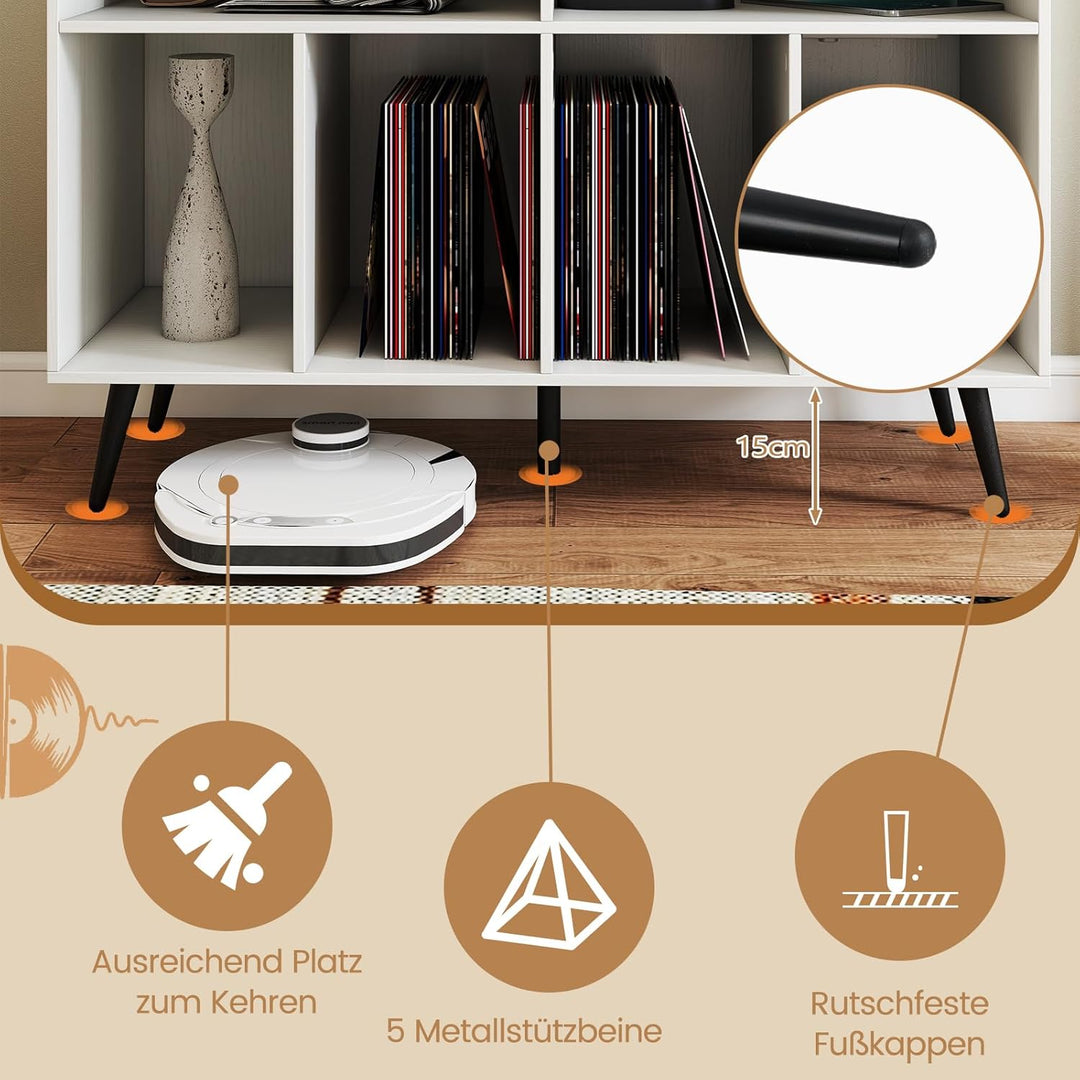 COSTWAY Plattenspielerständer mit Ladestation, Plattenspielerschank mit Vinyl-Aufbewahrungsregalen,