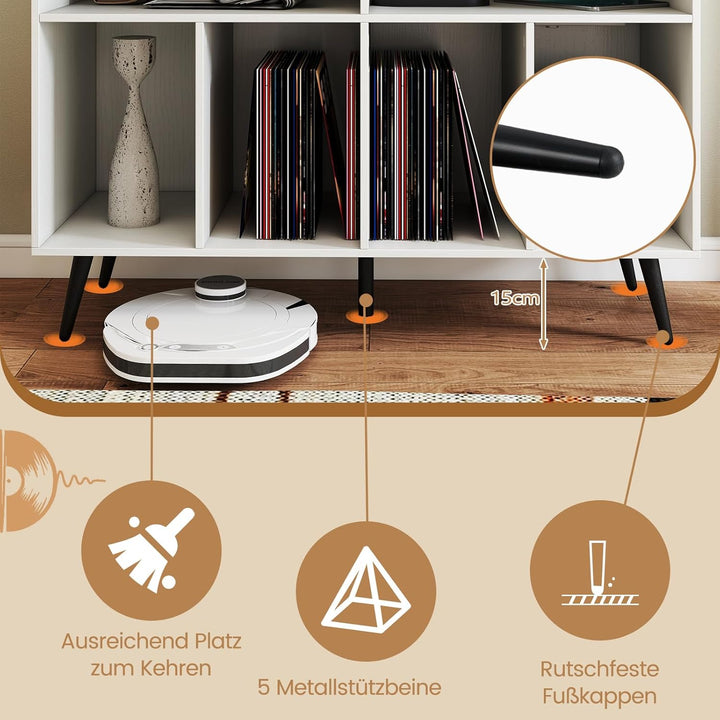 COSTWAY Plattenspielerständer mit Ladestation, Plattenspielerschank mit Vinyl-Aufbewahrungsregalen,