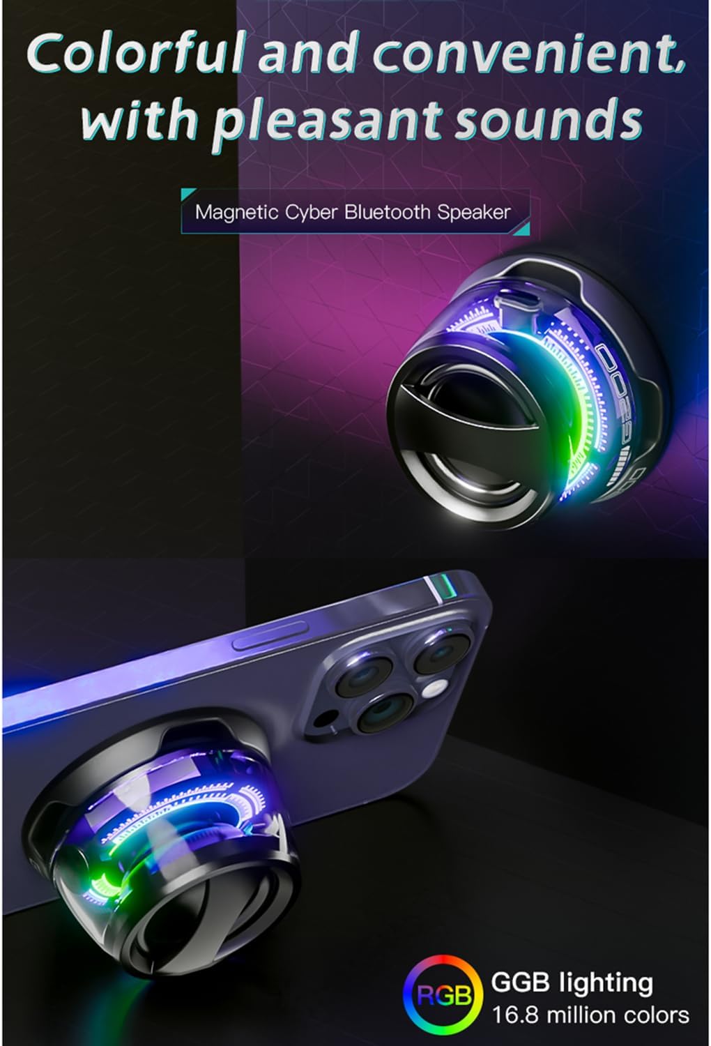 Magnetischer Bluetooth-Lautsprecher, G200 tragbarer Bluetooth-Lautsprecher mit Multi-RGB-Farblicht u