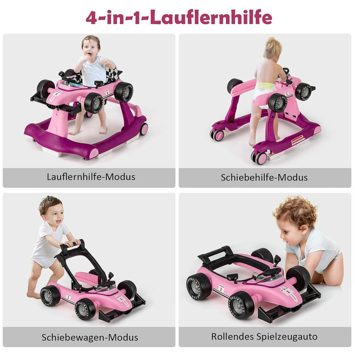 GOPLUS 4 in 1 Baby Lauflernhilfe, Lauflernwagen höhenverstellbar mit Licht &amp; Musik, Baby Walker Auto