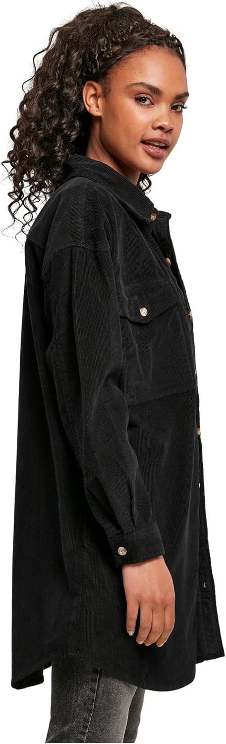 Urban Classics Damen Overshirt-Jacke lange Kord Hemdjacke mit zwei Brusttaschen & Jackentaschen, Grö
