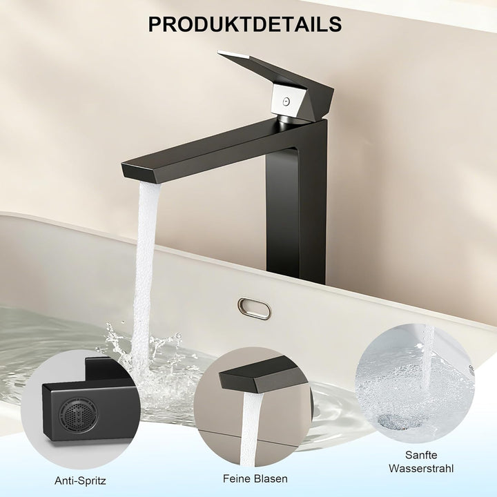 Wasserhahn Bad Einhandmischer, Anti-Spritz Waschtischarmatur Armatur, Badezimmer Sanfte Wasserstrahl