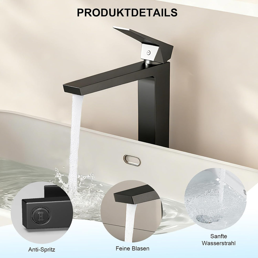 Badezimmerwasserhahn Edelstahl Bleifrei – Rostfrei Anti-Spritz, Warm/Kalt Mischbatterie, Einhebelmis