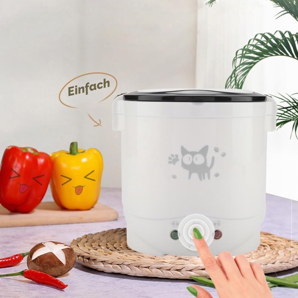 Mini Elektrischer Reiskocher für Auto, 12V, 100W, 1L Kapazität, USB-Anschluss, Tragbarer Dampfgarer