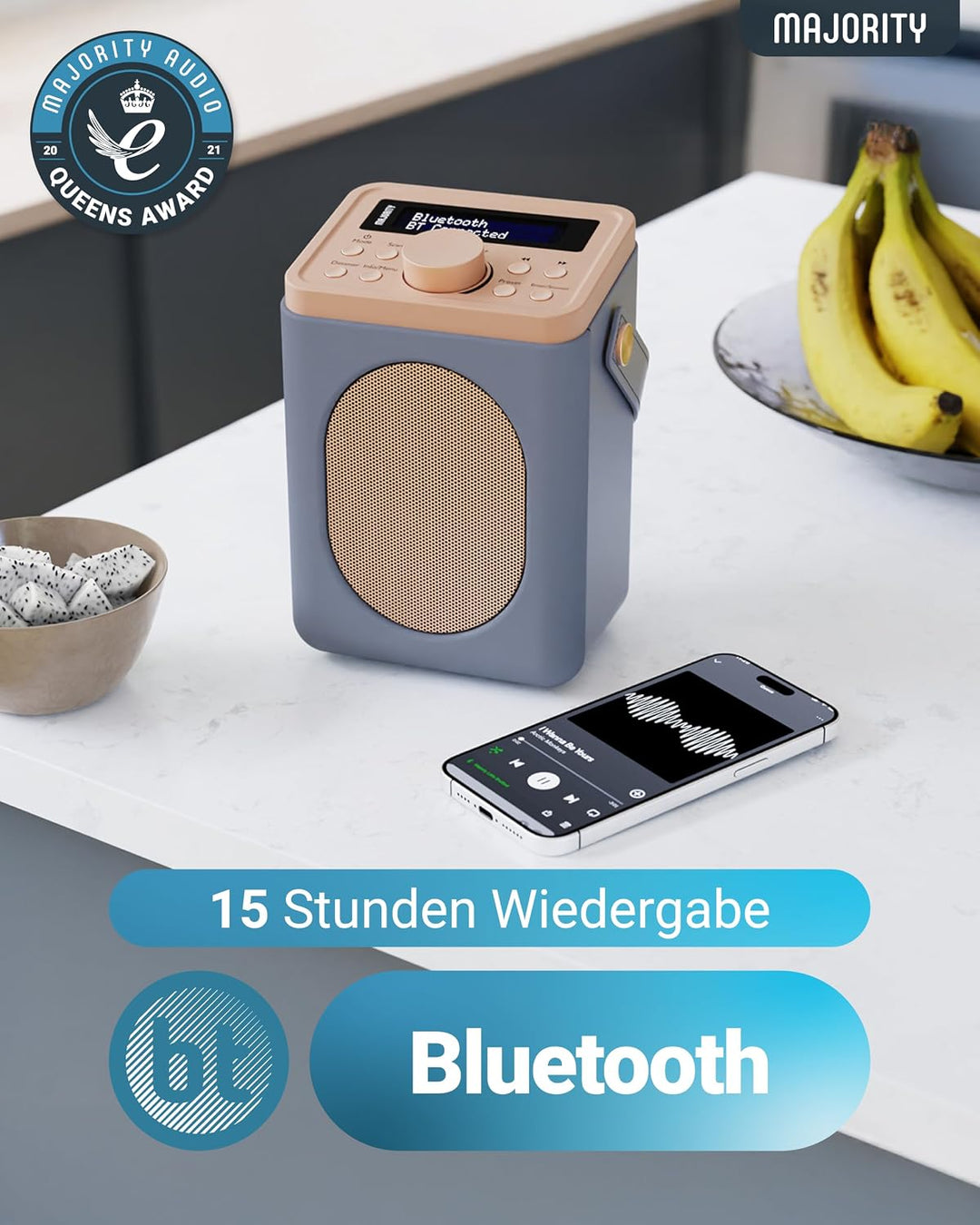 MAJORITY Little Shelford DAB Plus Radio | Küchenradio UKW mit Bluetooth | Radio Batteriebetrieben mi