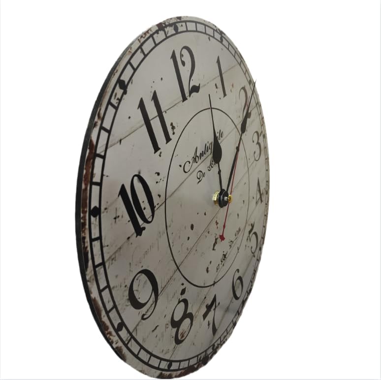 Wanduhr küchenuhr Vintage Shabby CHIC Antik Nostalgie Rustikale Quarzuhr aus MDF mit lautlosem Uhrwe