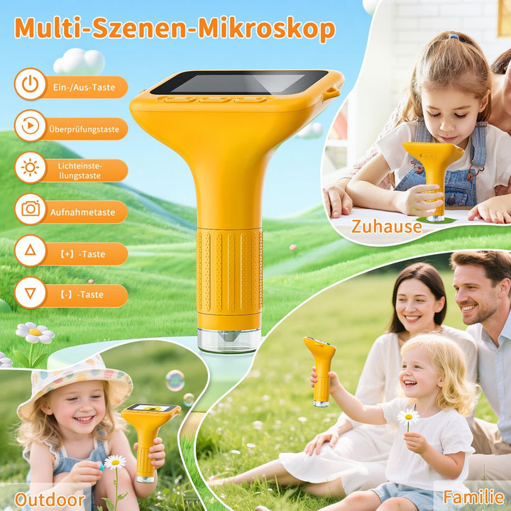 Digitales Mikroskop für Kinder, SKYBASIC Mini-Mikroskopkamera mit 3,0-Zoll-IPS-Bildschirm, 1000-fach