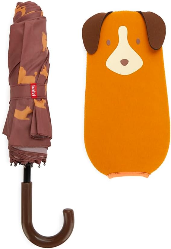 balvi Regenschirm Puppymbrella Farbe Braun Inklusive Neoprenhülle in Form eines Hundes Aus Nylon