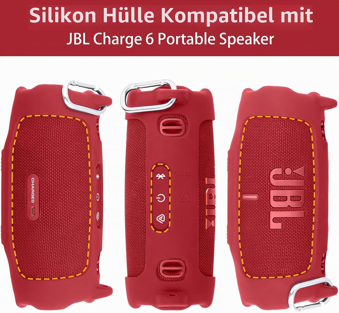 Khanka für JBL Charge 6 Silikon-Schutzhülle mit abnehmbarem Schultergurt &amp; Utility-Haken, Flexible w