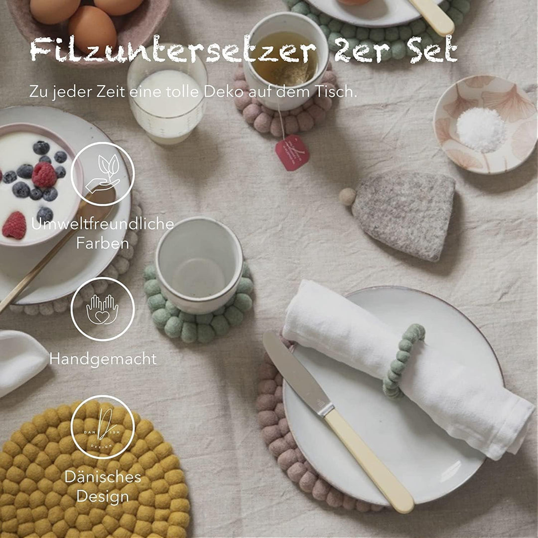 Én Gry & Sif Filzkugel Untersetzer 4 Stück, Topfuntersetzer rund, Schurwolle, Filzuntersetzer, hitze