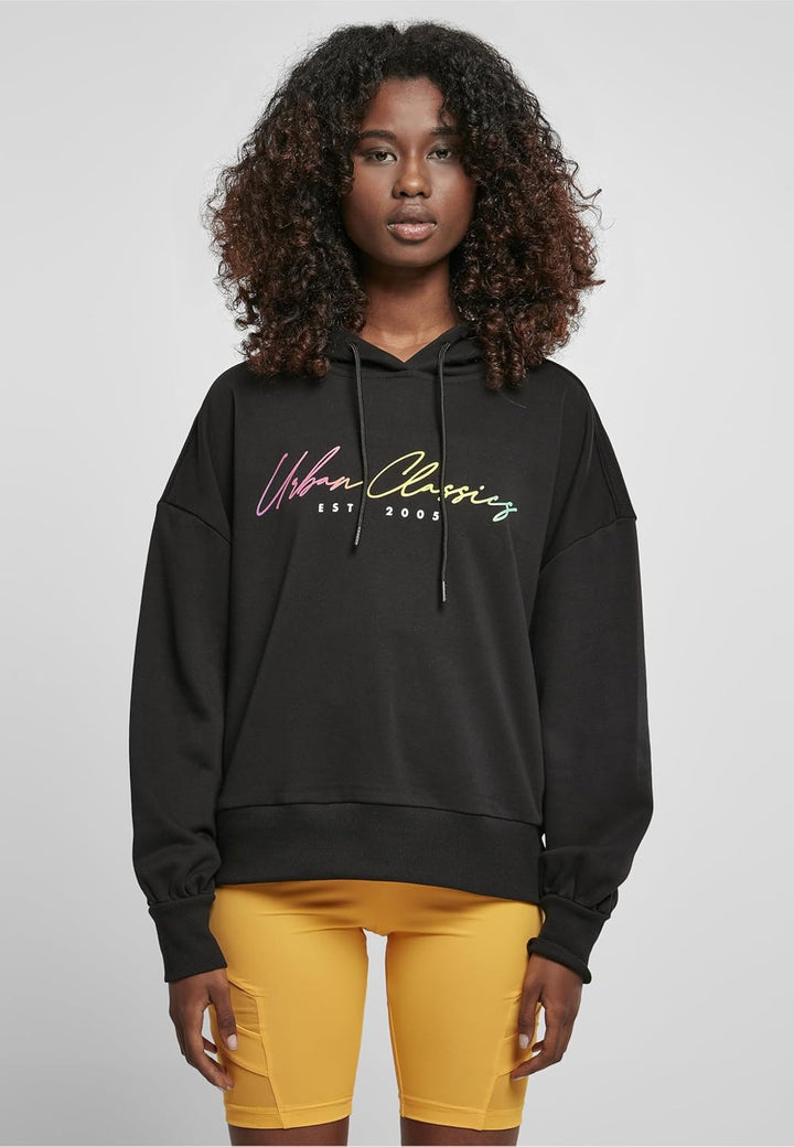 Urban Classics Damen Kapuzenpullover Ladies Oversized Rainbow Hoody, Frauen Sweatshirt mit Logo Prin